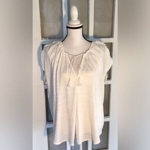 Max Studio Cream Blouse with Tassel Tie